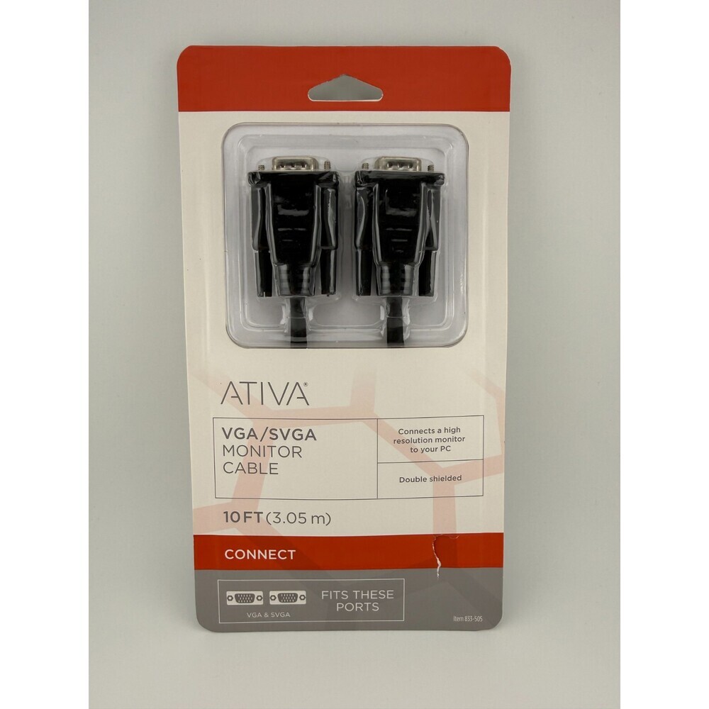 NEW Ativa 833-505 Double Shielded 3.05m PC 15-Pin 10ft VGA SVGA Monitor Cable